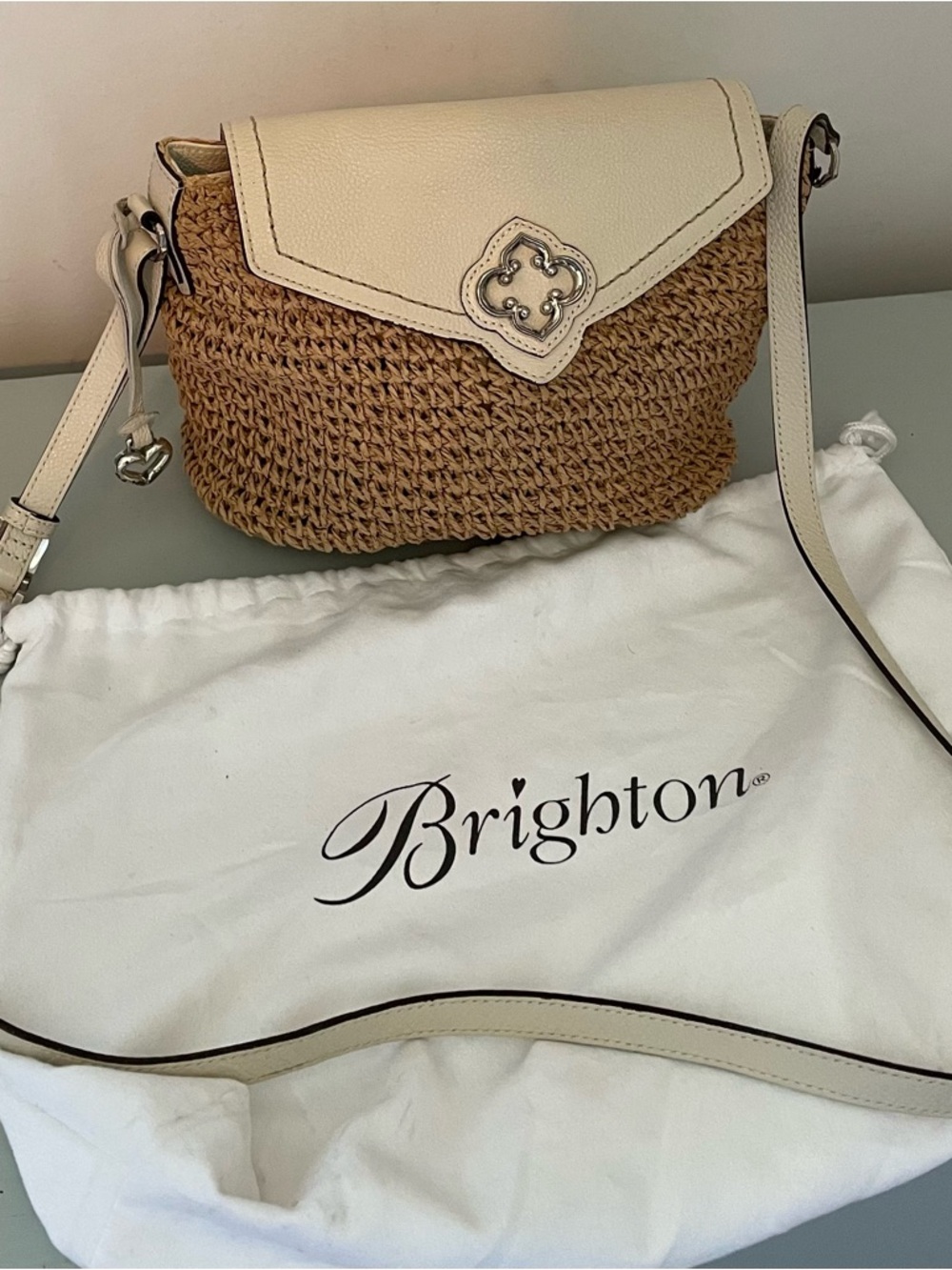 Brighton Cream & Natural Woven Flap Crossbody